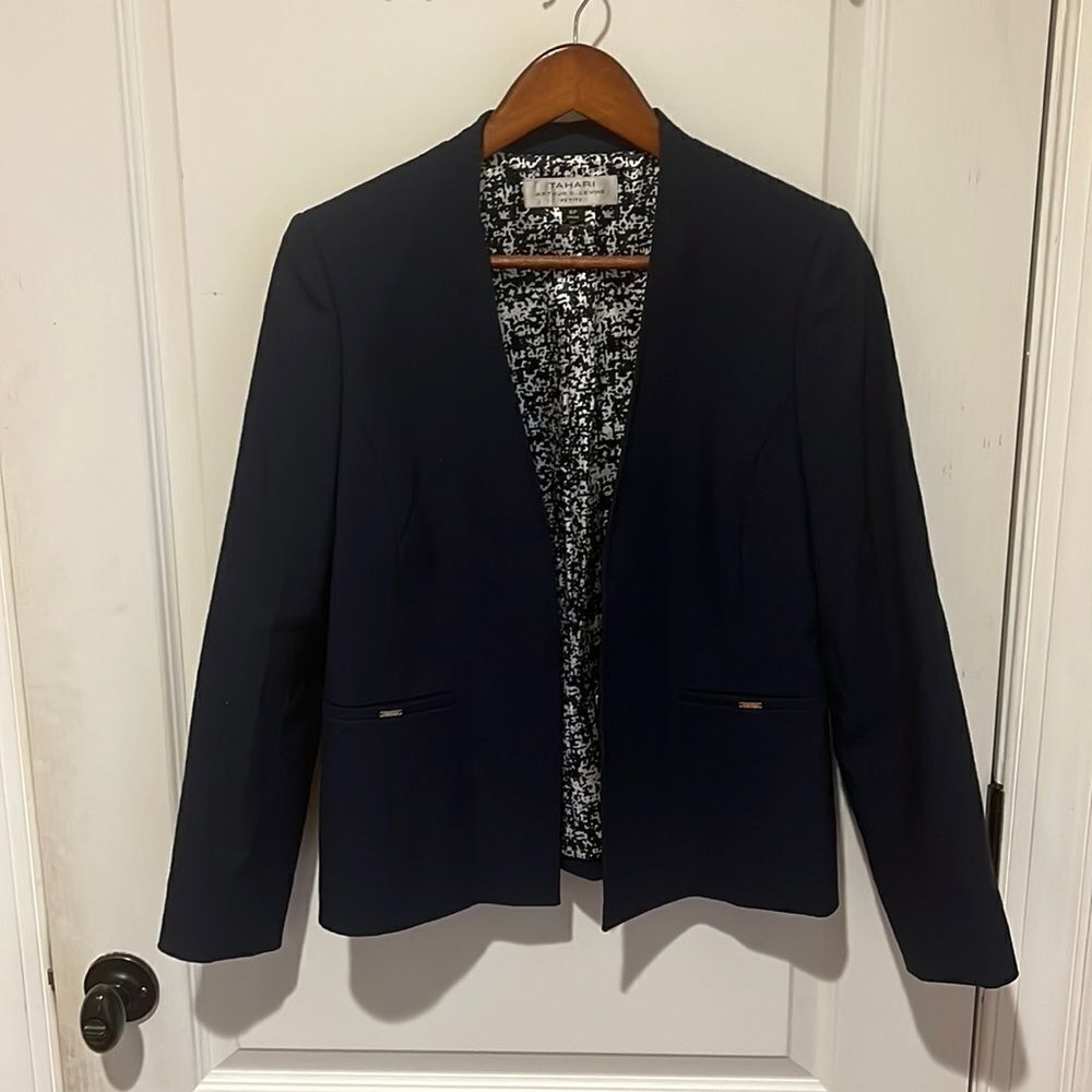 Tahari ASL Navy Jacket Blazer Petite